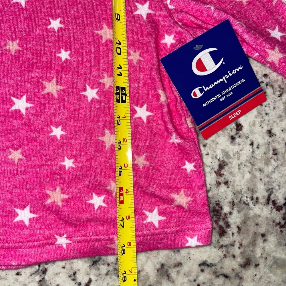 NWT Champion Size Small Cropped Hacci Sleep Top Hooded Pink Star Pattern Soft - Picture 9 of 9
